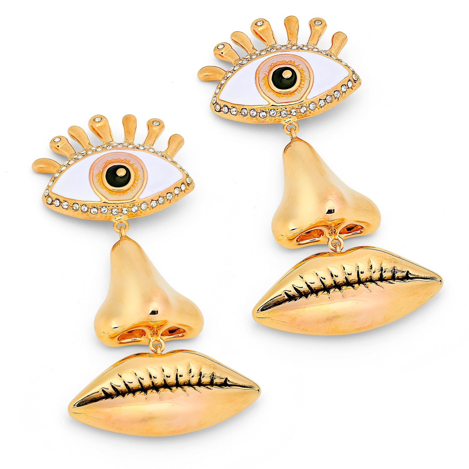 ALL SEEING FACE - GOLD LIPS EARRINGS