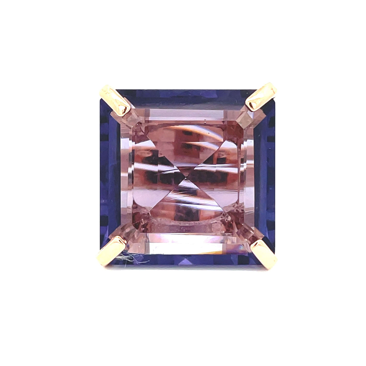 NARCISA statement ring, amethyst purple XL zirconia in rose gold plated setting, top view