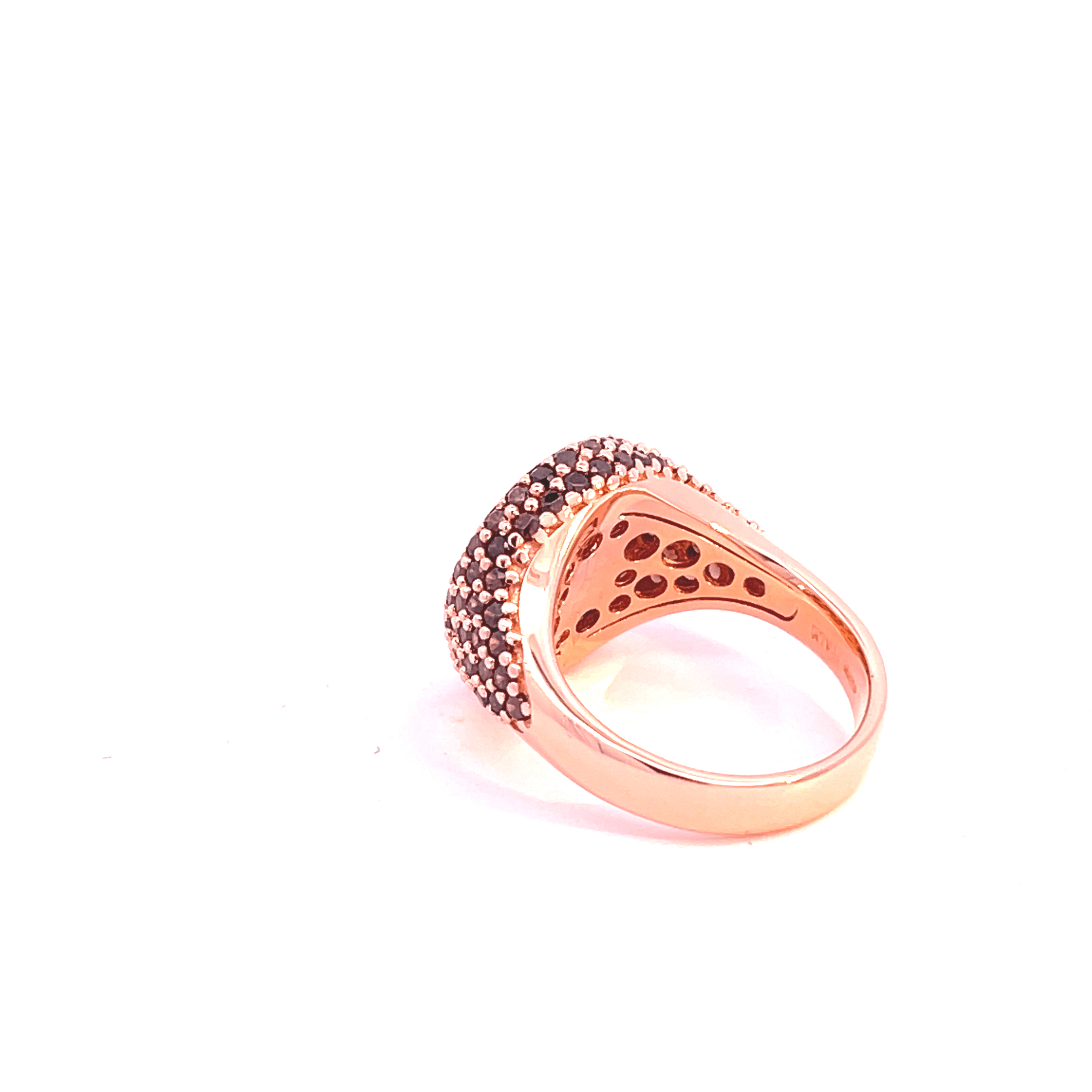 Rose gold ring with pavé set brown zirconias viewed from back on a white background - GRACE BROWN - Giadan - Le.Paul
