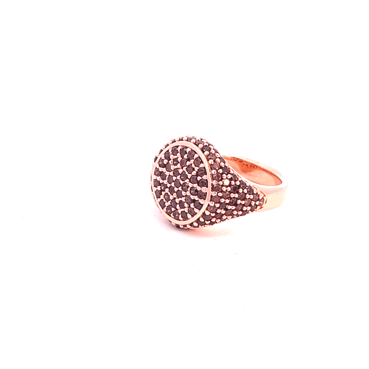 Rose gold pinky ring with brown zirconias on a white background viewed from the side - GRACE BROWN by Giadan for Le.Paul Jewelgarden