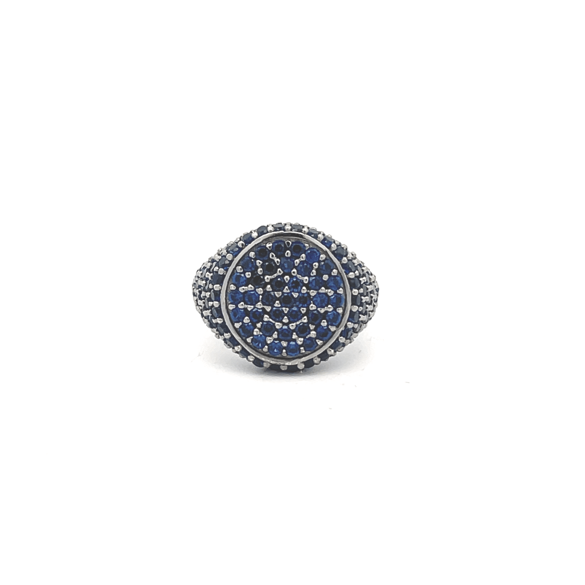 Rhodium plated pavé pinky ring with dark blue zirconias viewed from top — GRACE DARK BLUE RHODIUM by Giadan for Le.Paul Jewelgarden