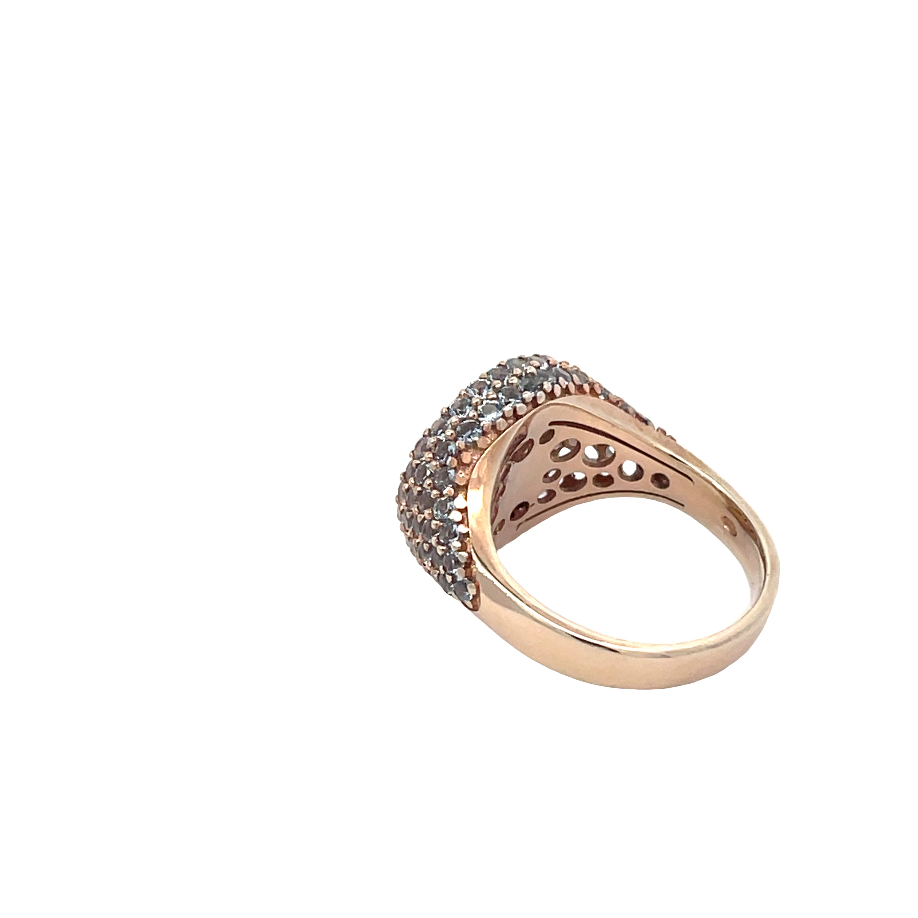 Rose gold plated pavé pinky ring with light blue zirconias viewed from back side — GRACE LIGHT BLUE by Giadan for Le.Paul Jewelgarden