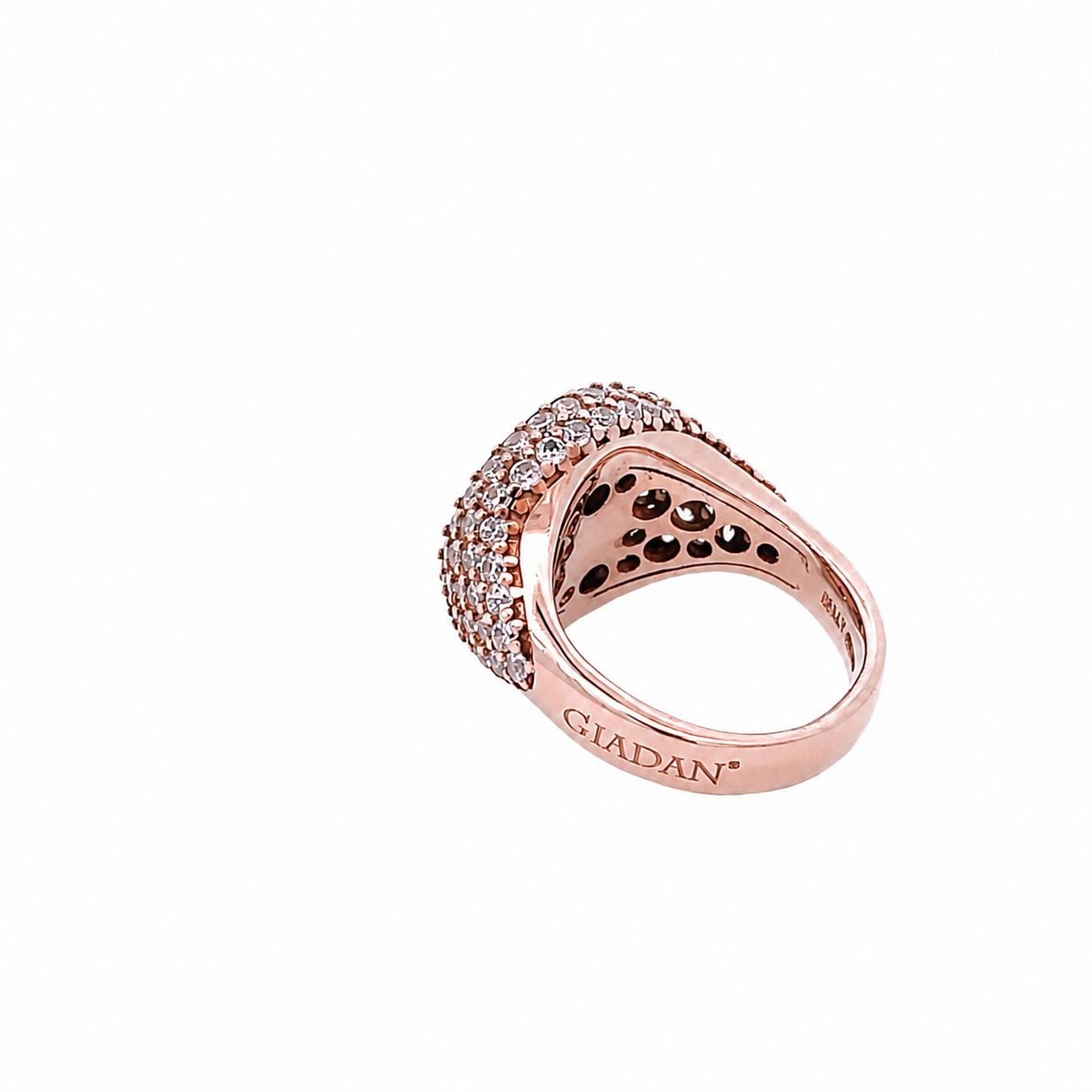 Back view of rose gold plated pavé pinky ring with light pink zirconias — GRACE LIGHT PINK ROSE by Giadan for Le.Paul Jewelgarden