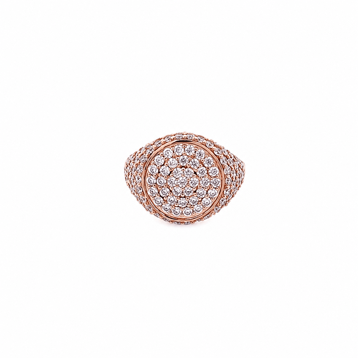 Rose gold plated pavé pinky ring with light pink zirconias viewed from top— GRACE LIGHT PINK ROSE by Giadan for Le.Paul Jewelgarden