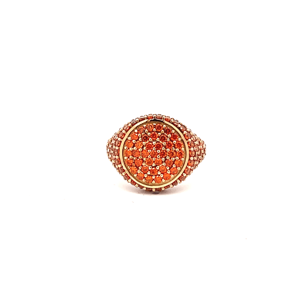 A yellow gold plated sterling silver pinky ring with orange zirconias on the top and sides, with a bold ring width - GRACE ORANGE by Giadan for Le.Paul Jewelgarden