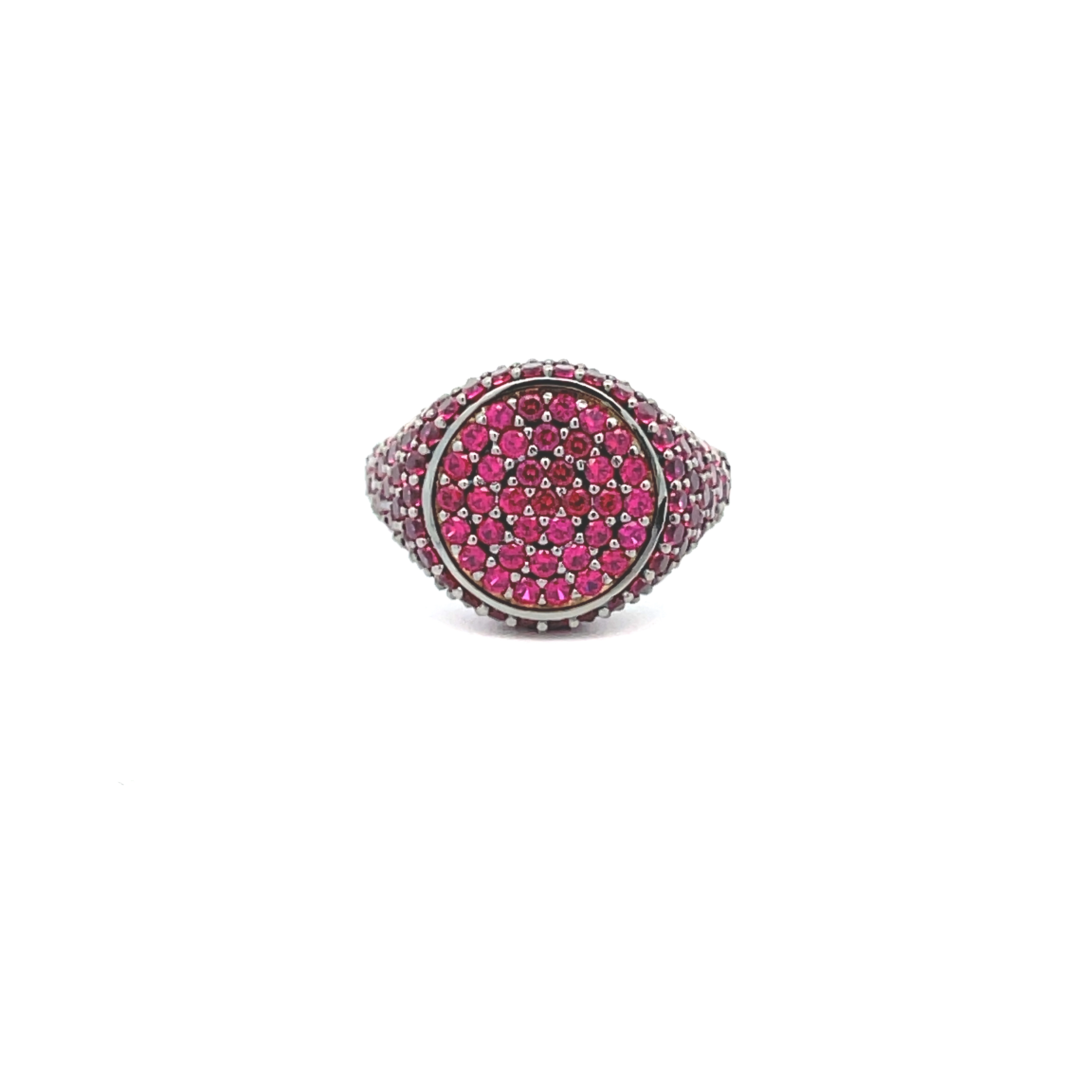 A black rhodium plated sterling silver pinky ring with red zirconia side and top stones - GRACE RED BLACK RHODIUM by Giadan for Le.Paul Jewelgarden