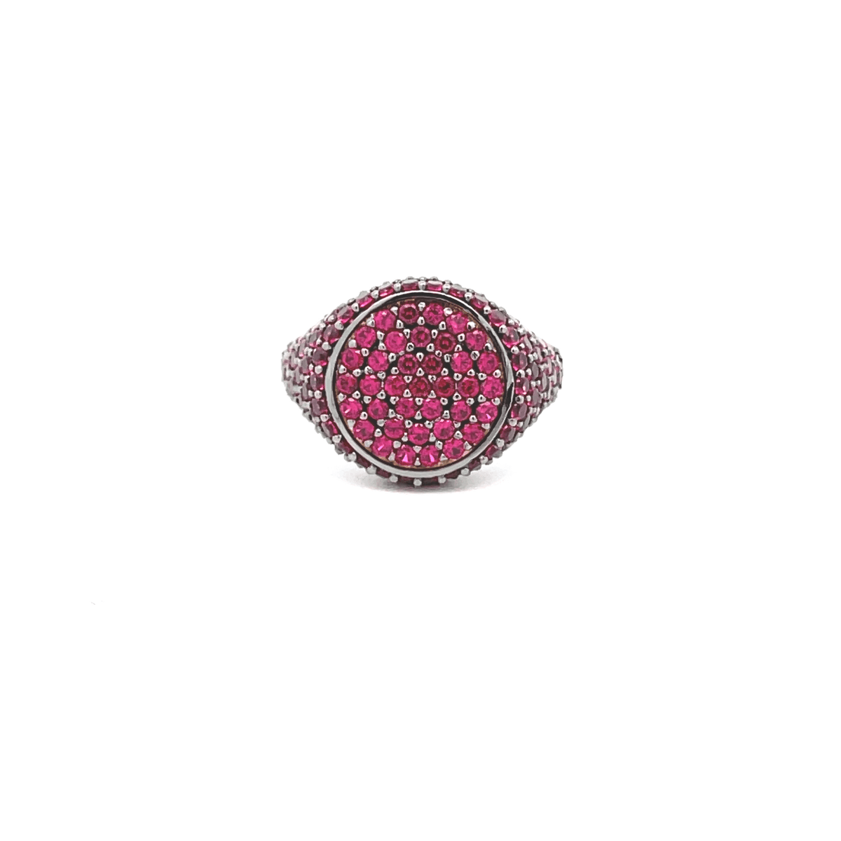 A black rhodium plated sterling silver pinky ring with red zirconia side and top stones - GRACE RED BLACK RHODIUM by Giadan for Le.Paul Jewelgarden