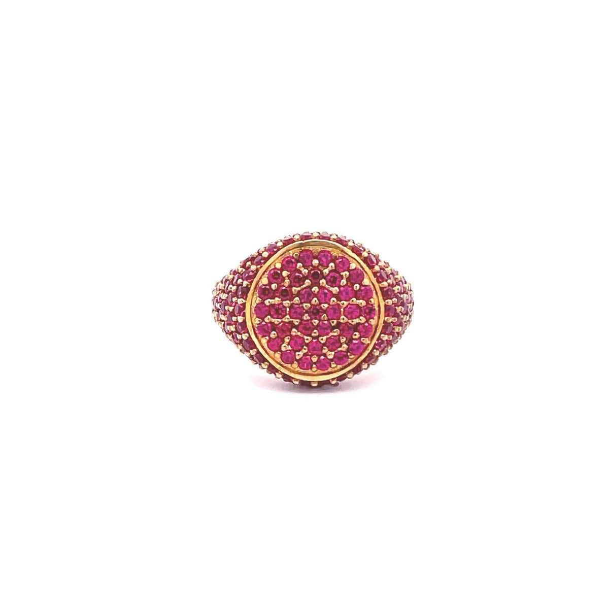 Yellow gold plated pavé pinky ring with red zirconias — GRACE RED by Giadan for Le.Paul Jewelgarden viewed from top