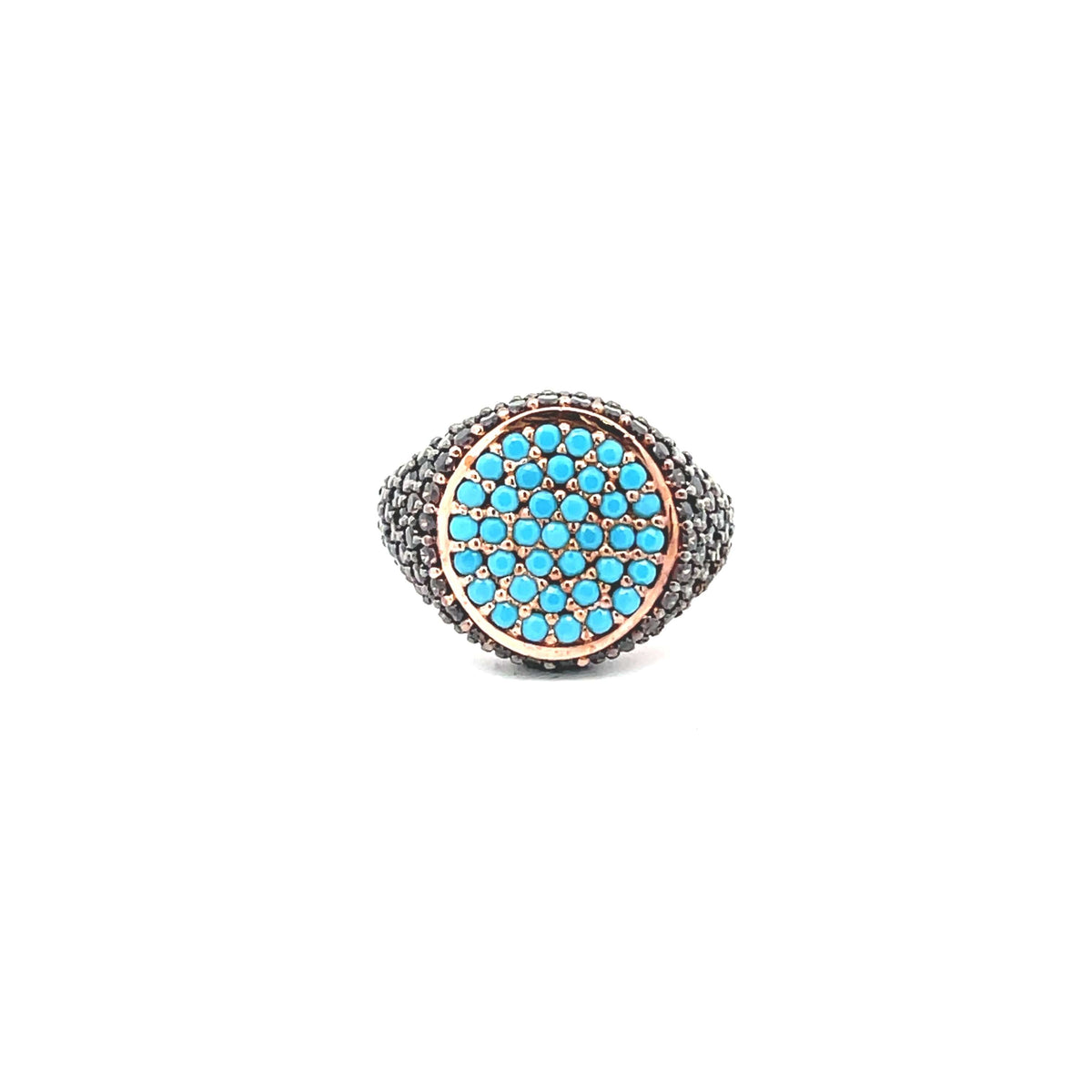Rose gold plated pavé pinky ring with turquoise top and brown side zirconias | GRACE - TOP TURQUOISE by Giadan for Le.Paul Jewelgarden