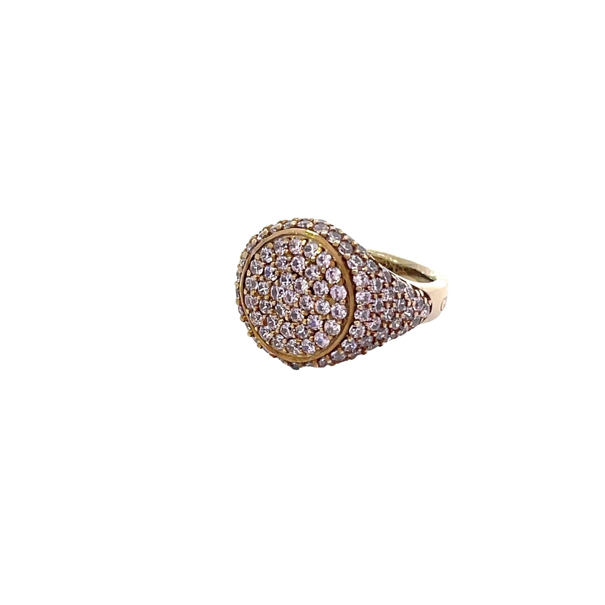 Side view of yellow gold plated pavé pinky ring with light pink zirconias — GRACE LIGHT PINK by Giadan for Le.Paul Jewelgarden