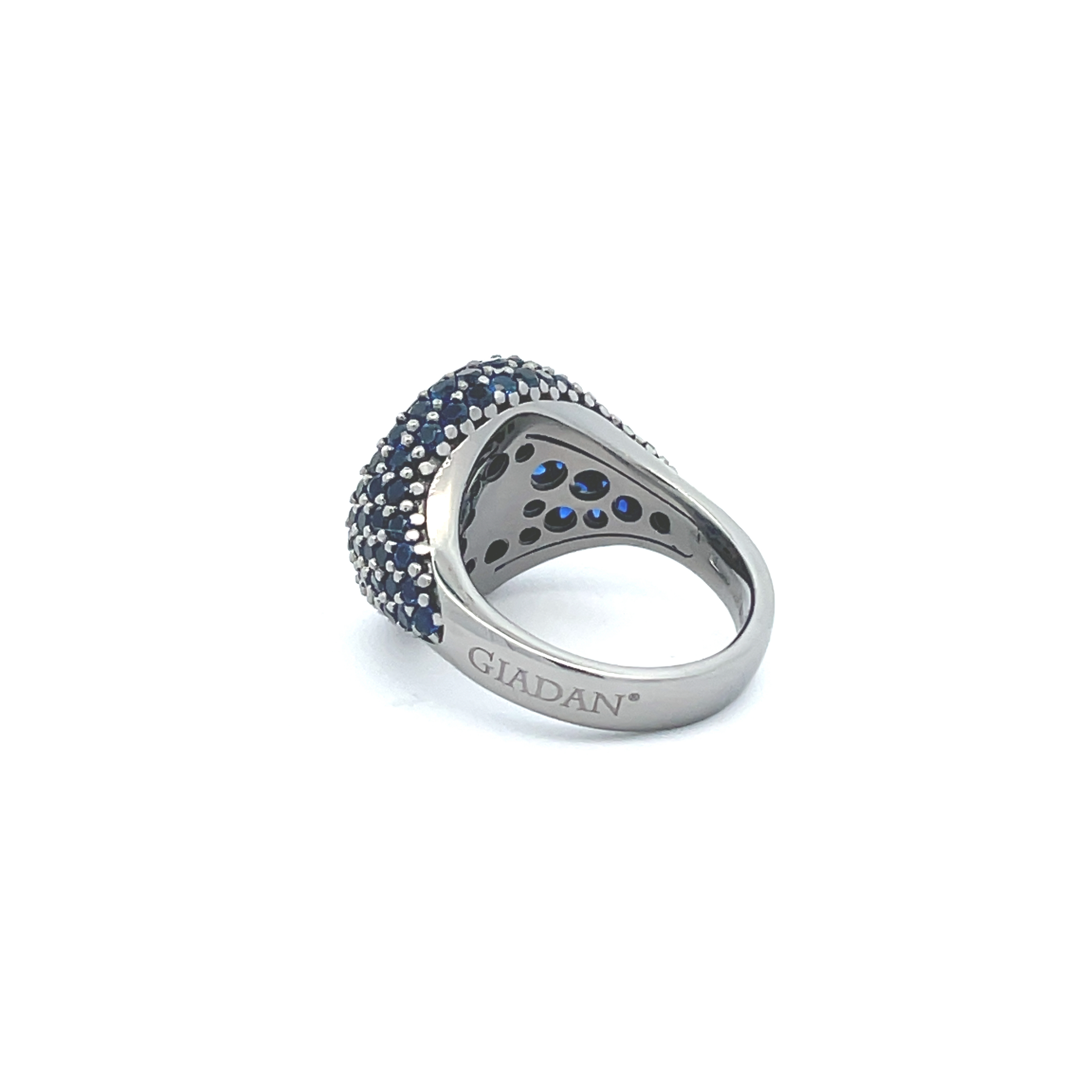 Back view of rhodium plated pavé pinky ring with dark blue zirconias — GRACE DARK BLUE RHODIUM by Giadan for Le.Paul Jewelgarden