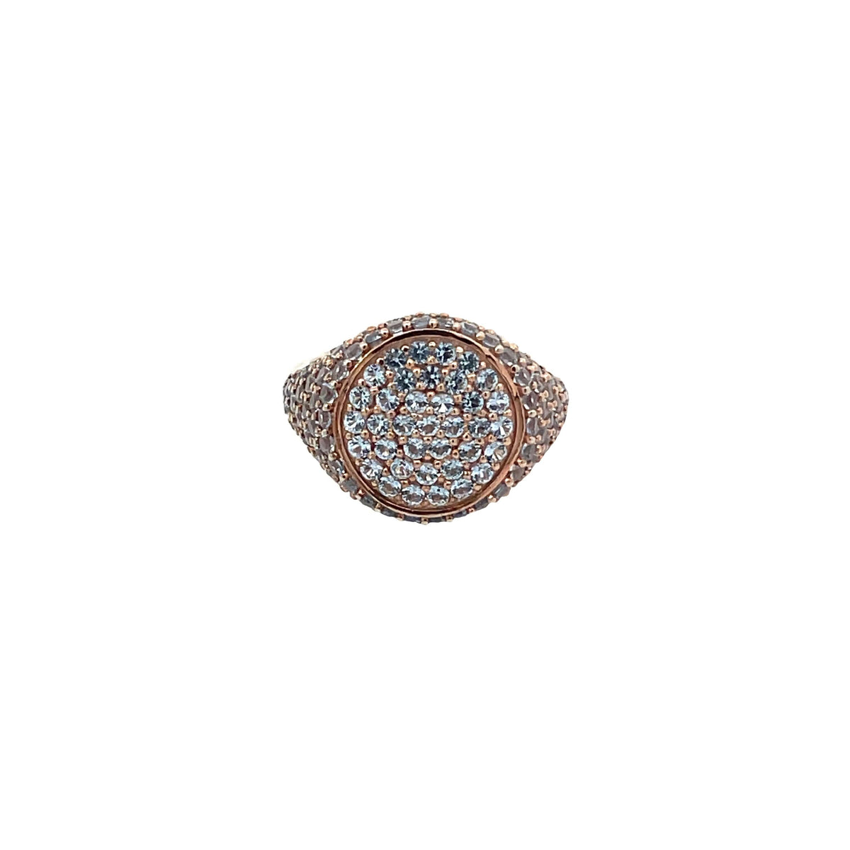 Rose gold plated pavé pinky ring with light blue zirconias viewd from the top — GRACE LIGHT BLUE by Giadan for Le.Paul Jewelgarden