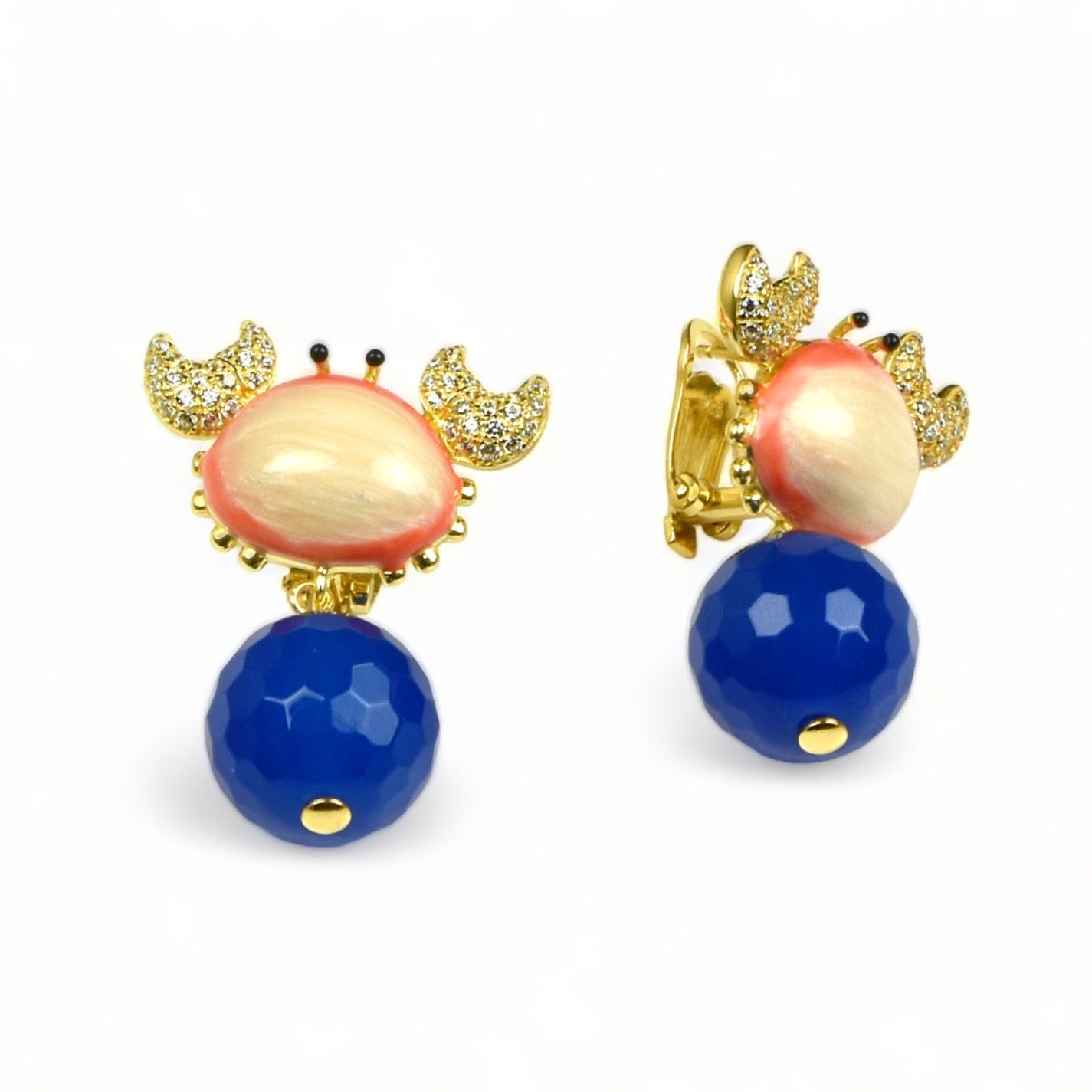 Crab statement earrings blue
