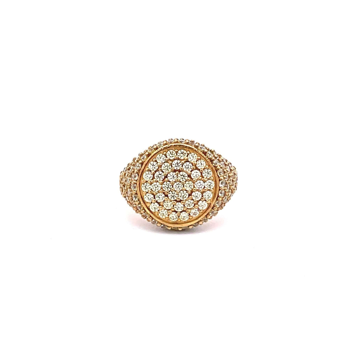 GRACE WHTE SPARKLES yellow gold plated pavé set pinky ring, top view