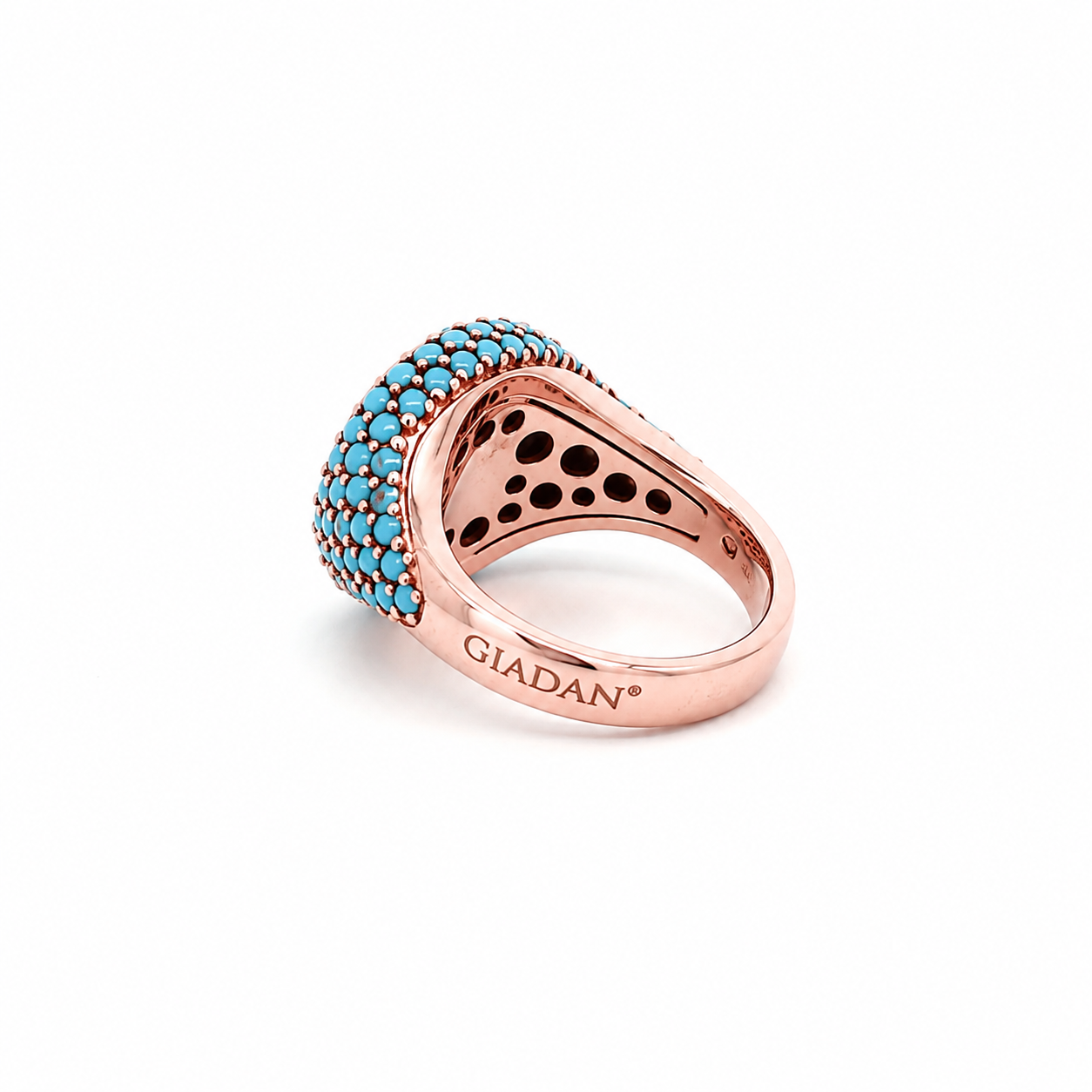 Back view of rose gold plated pavé pinky ring with turquoise zirconias — GRACE TURQUOISE ROSE by Giadan for Le.Paul Jewelgarden