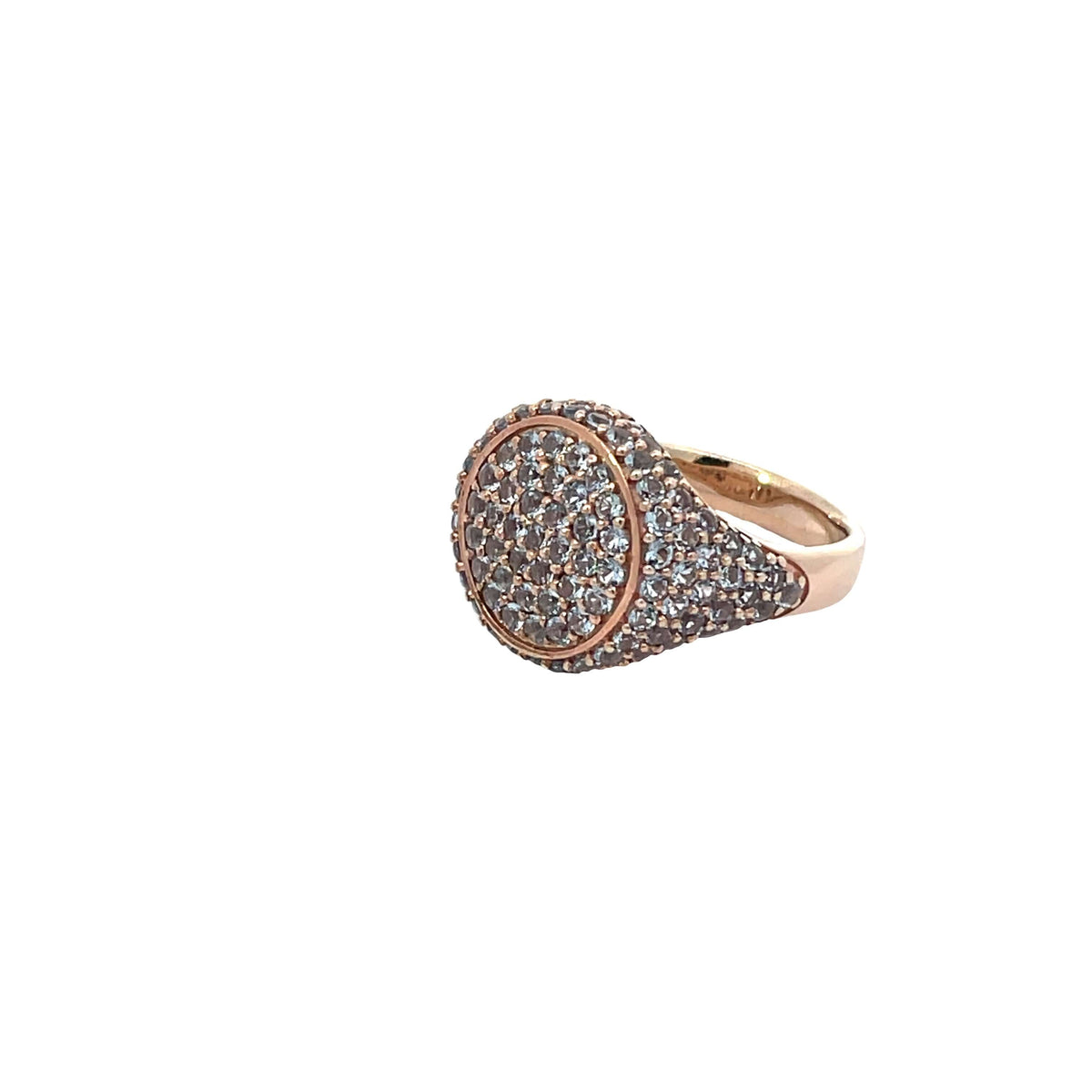 Side view of rose gold plated pavé pinky ring with light blue zirconias — GRACE LIGHT BLUE by Giadan for Le.Paul Jewelgarden