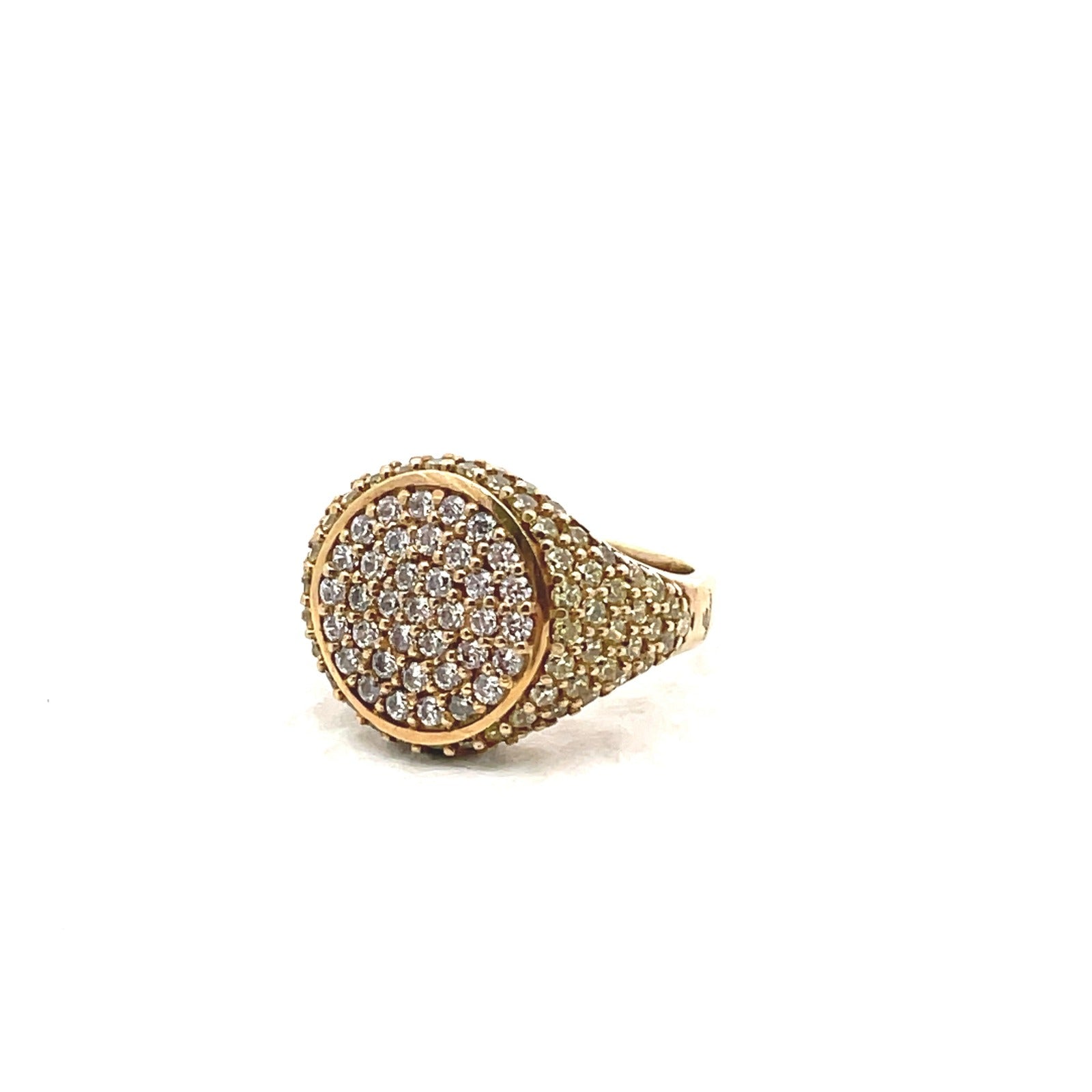 Yellow gold plated pavé pinky ring with champagne zirconias viewed from side — GRACE CHAMPAGNE by Giadan for Le.Paul Jewelgarden