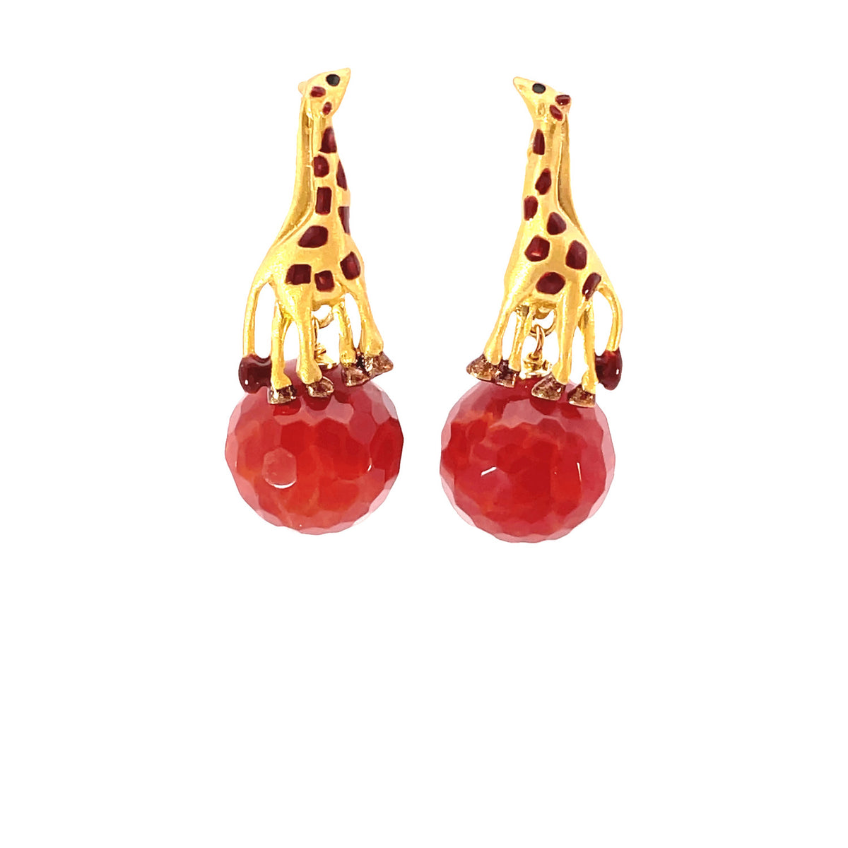 MISIS Giraffe Earrings, gold-plated with enamel and red gemstones