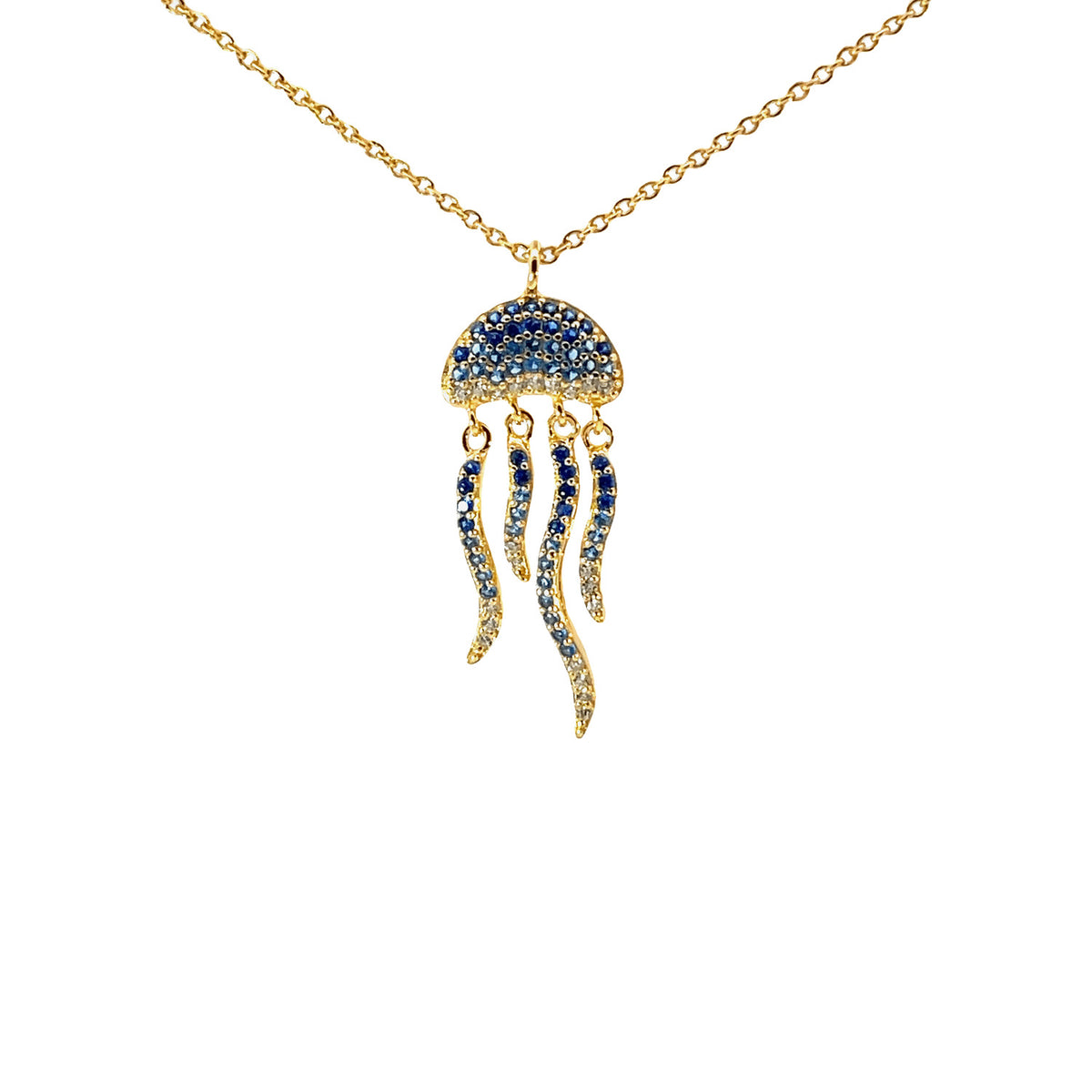 MISIS Jellyfish Pendant Necklace, gold-plated with blue zirconias