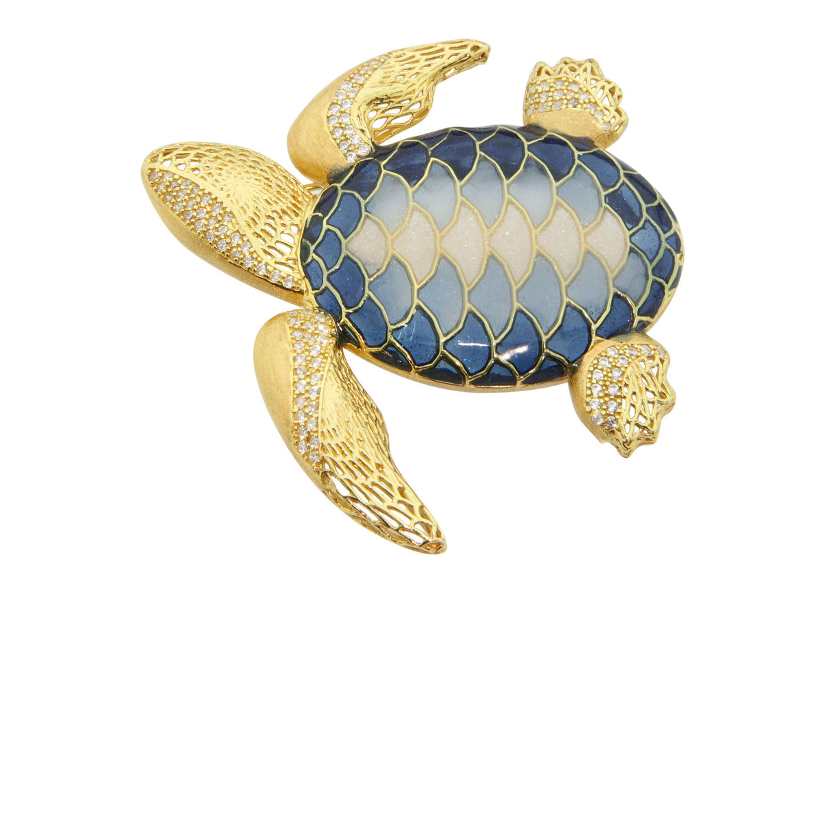 MISIS Statement Turtle Brooch, gold-plated with enamel and zirconias