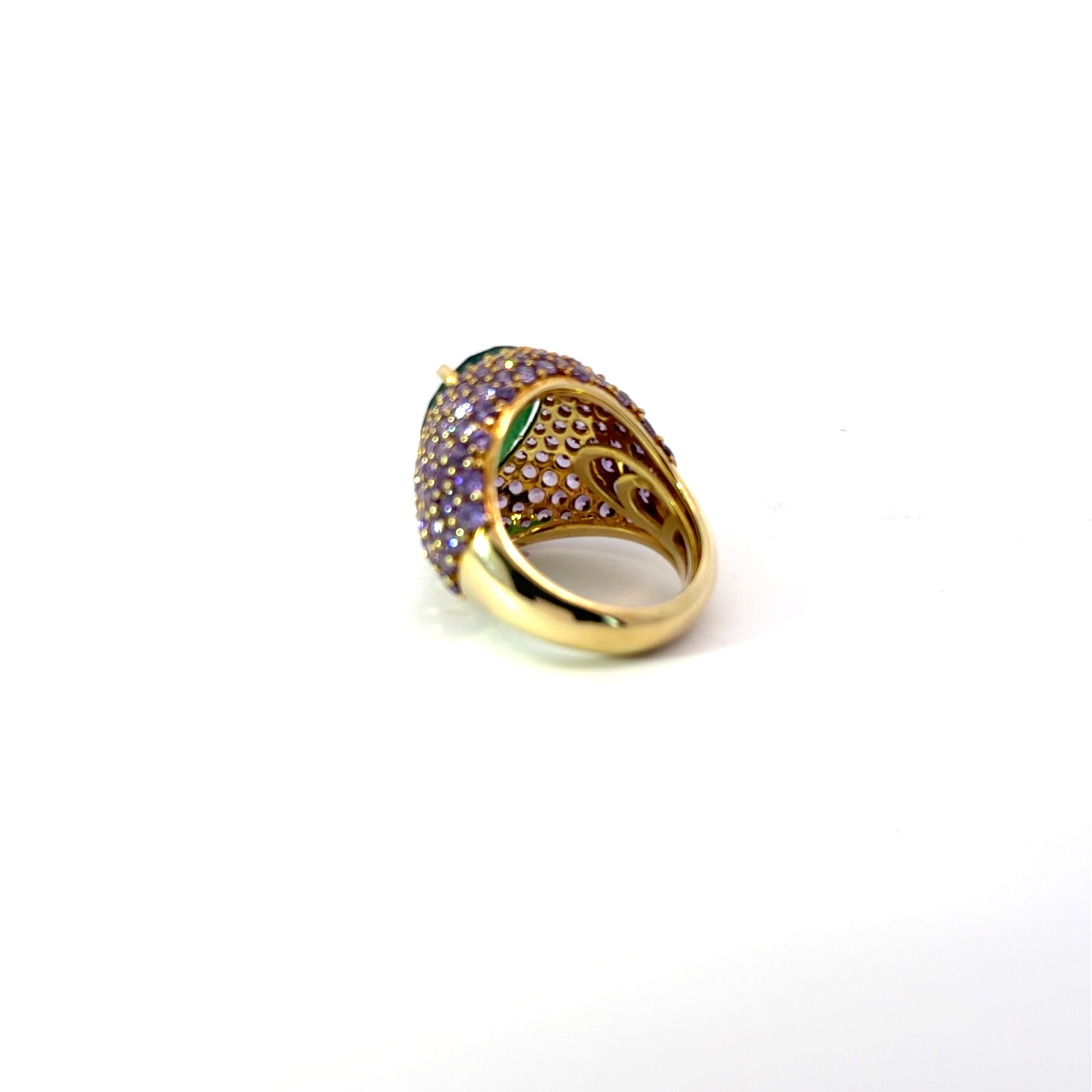 ELISABETH statement ring, back view showing gold plated band and open pavé setting. Giadan for Le.Paul Jewelgarden.
