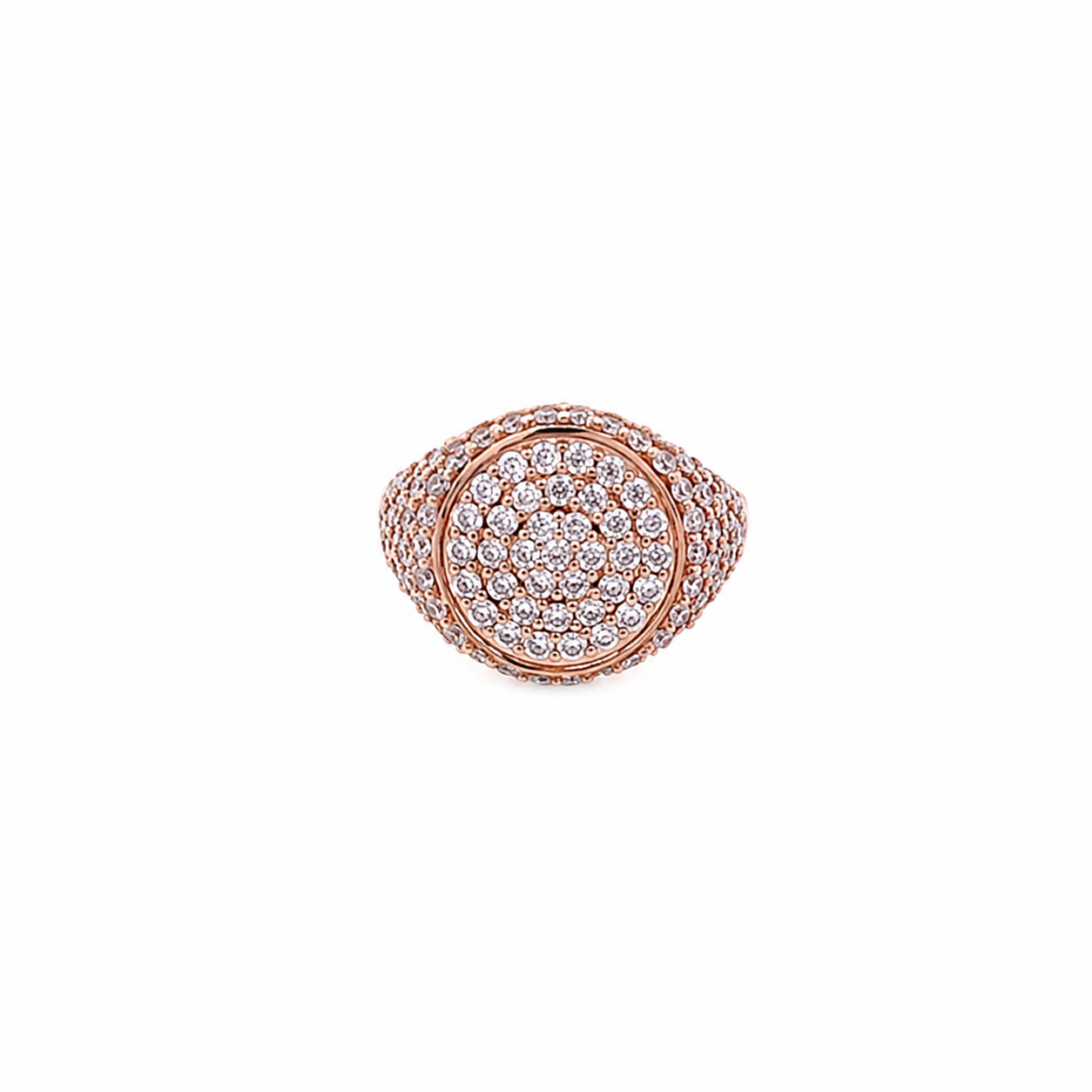 Rose gold plated pavé pinky ring with light pink zirconias viewed from top— GRACE LIGHT PINK ROSE by Giadan for Le.Paul Jewelgarden