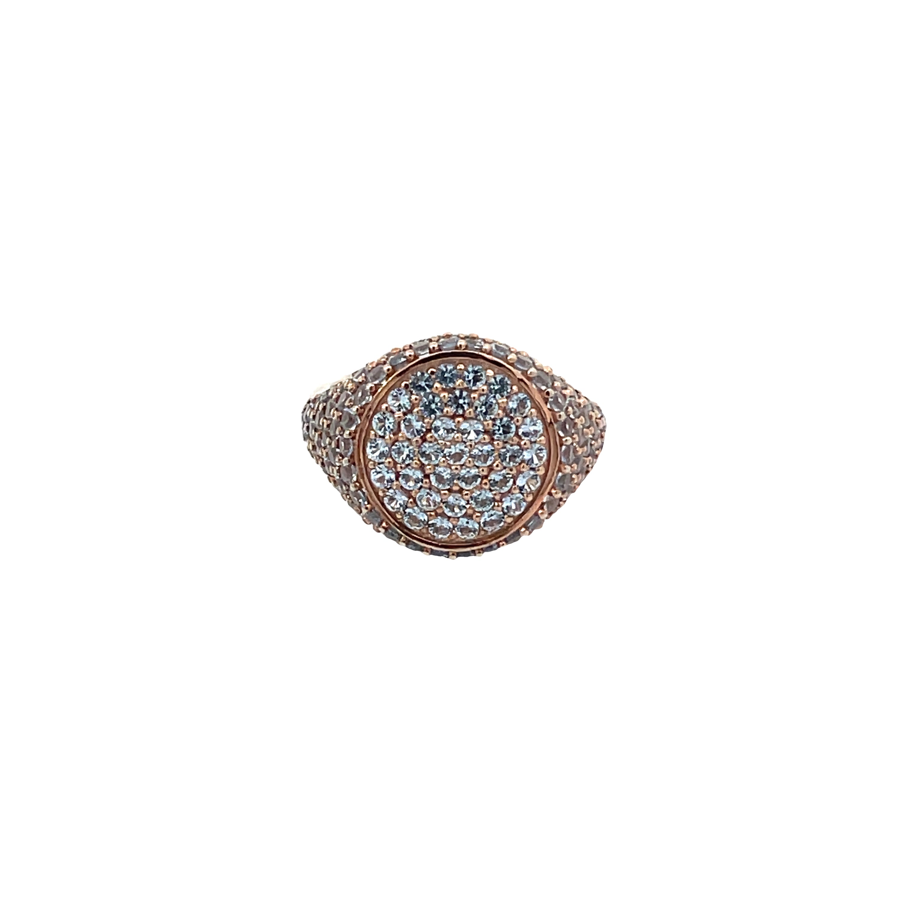 Rose gold plated pavé pinky ring with light blue zirconias viewd from the top — GRACE LIGHT BLUE by Giadan for Le.Paul Jewelgarden