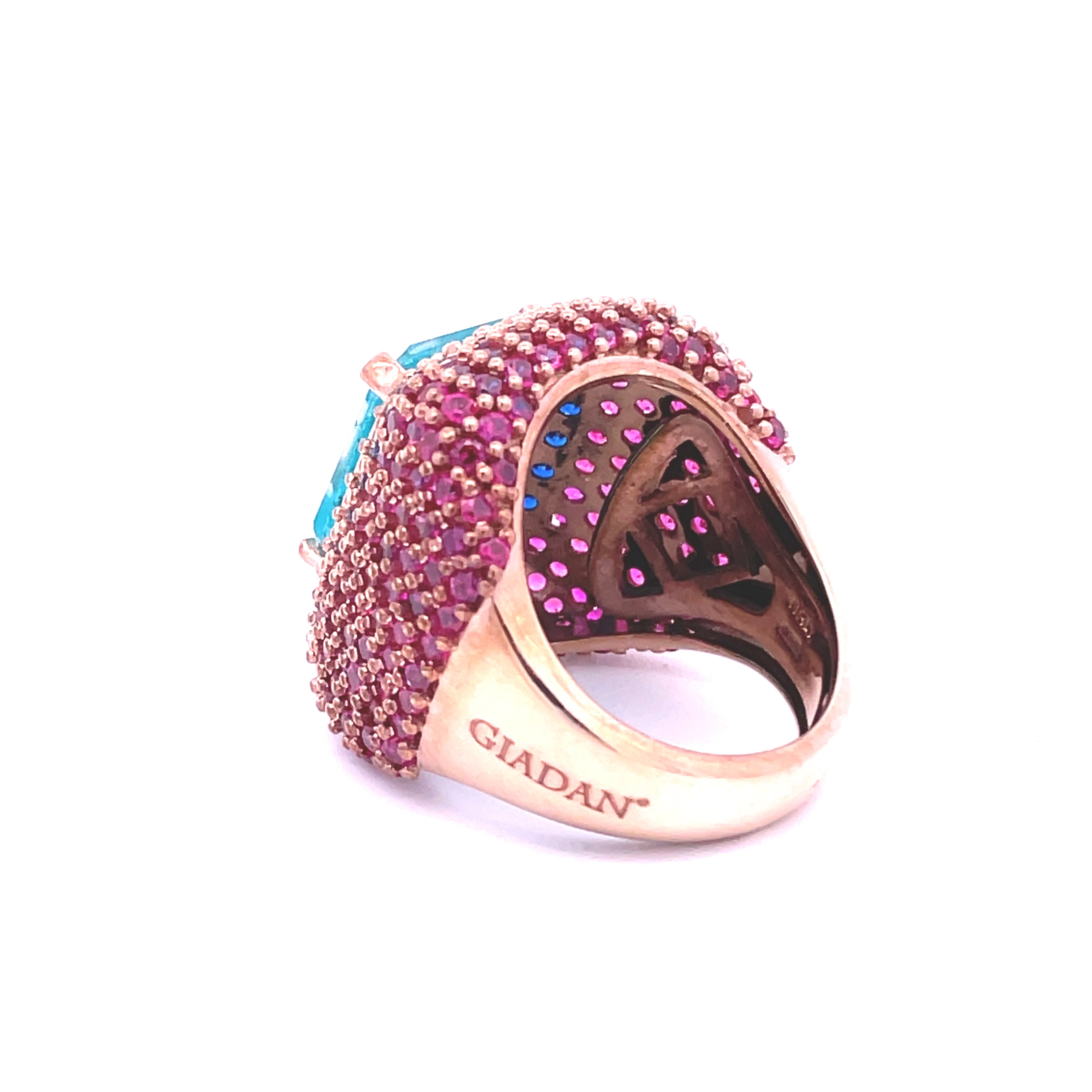 MALIKA 18k rose gold plated cocktail ring side profile showing band thickness and Italian craftsmanship detail