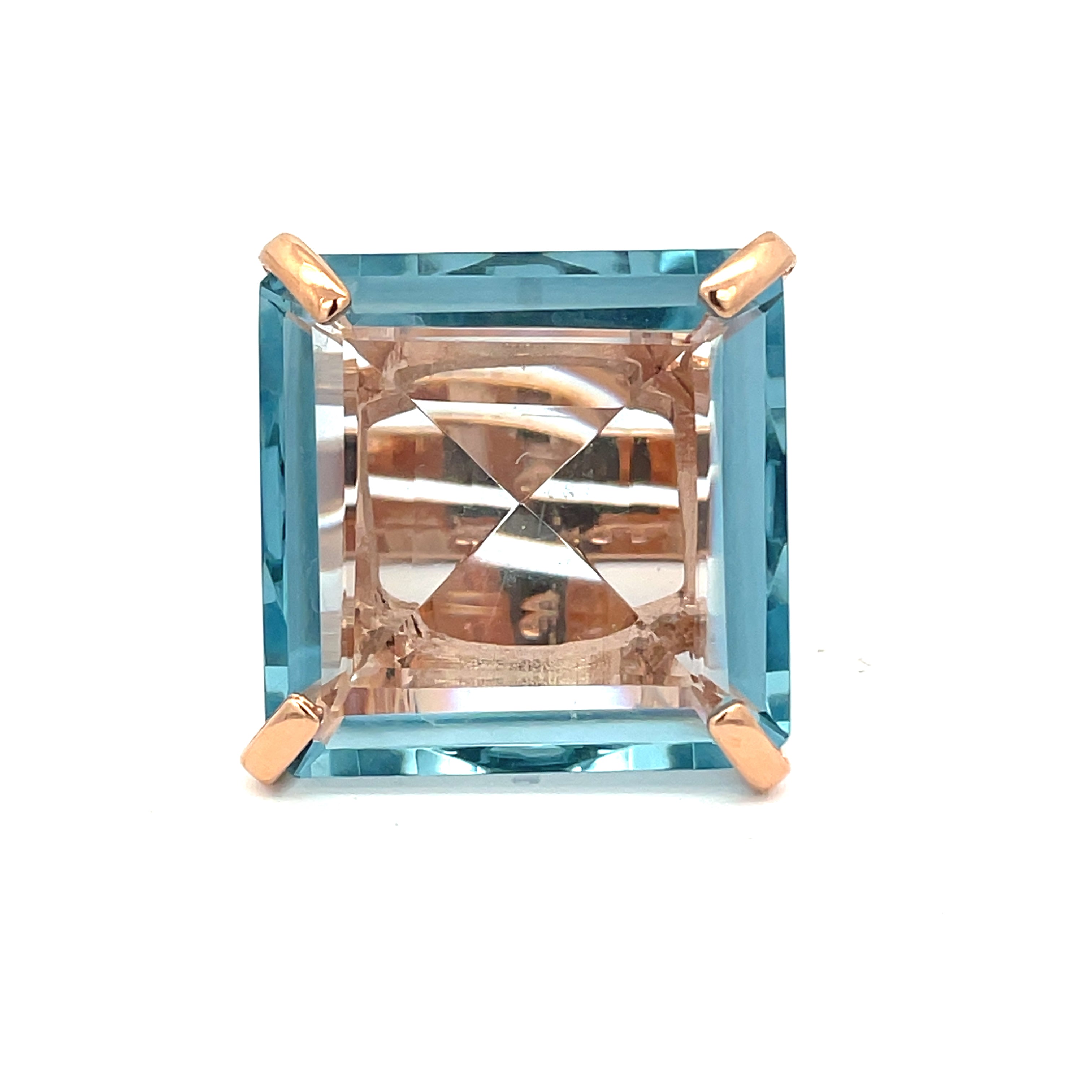 Rose gold plated statement ring with large aquamarine blue zirconia in open architectural frame — NARCISA AQUA by Giadan for Le.Paul Jewelgarden
