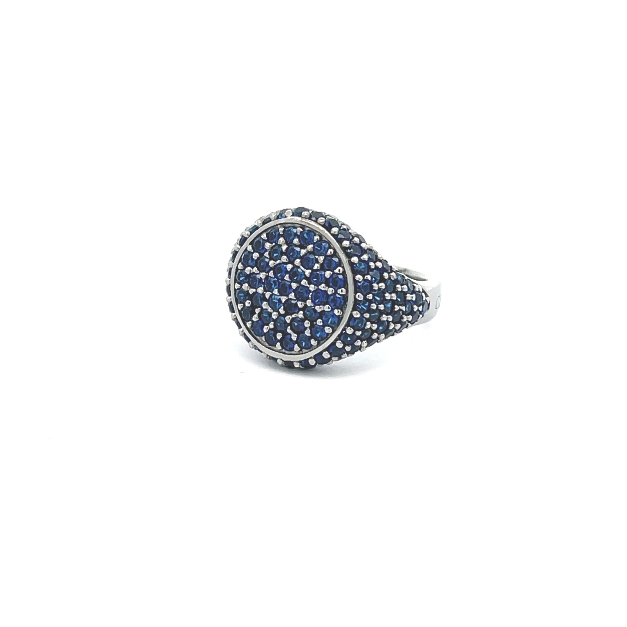 Side view of rhodium plated pavé pinky ring with dark blue zirconias — GRACE DARK BLUE RHODIUM by Giadan for Le.Paul Jewelgarden