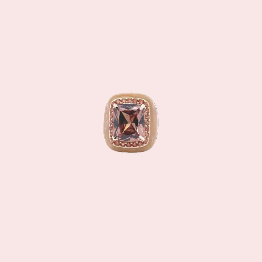 Gold-plated silver ring with beige enamel and light-brown center stone