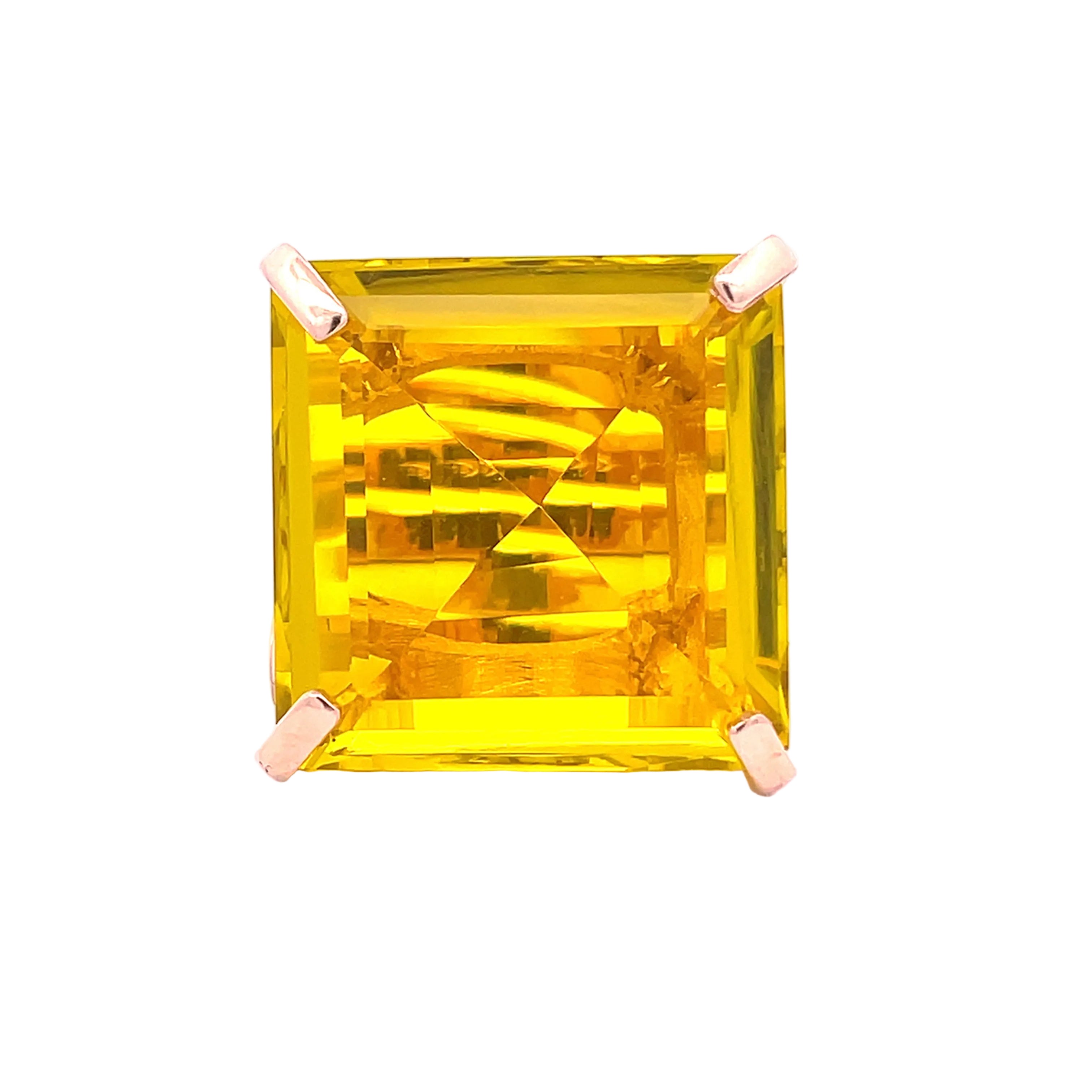 Rose gold plated XL statement ring with large citrine yellow zirconia in open architectural frame — NARCISA CITRINE by Giadan for Le.Paul Jewelgarden