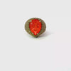 VICTORIA, 360 video: CELESTE statement ring, 360 degree rotating view, pear-shaped orange center stone with peridot-green pavé zirconias, yellow gold plated"