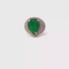 ELISABETH, 360 video: ELISABETH statement ring, 360 degree rotating view, emerald green pear-shaped center stone with violet pavé zirconias, yellow gold plated. Giadan for Le.Paul Jewelgarden.